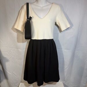 Ganni Black White Textured Fit Flare Dress Small